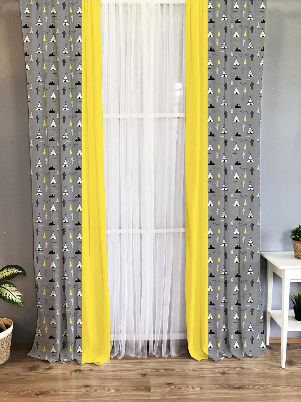 Karışık Çadır Desenli Çocuk Ve Bebek Odası TEK KANAT Fon Perde