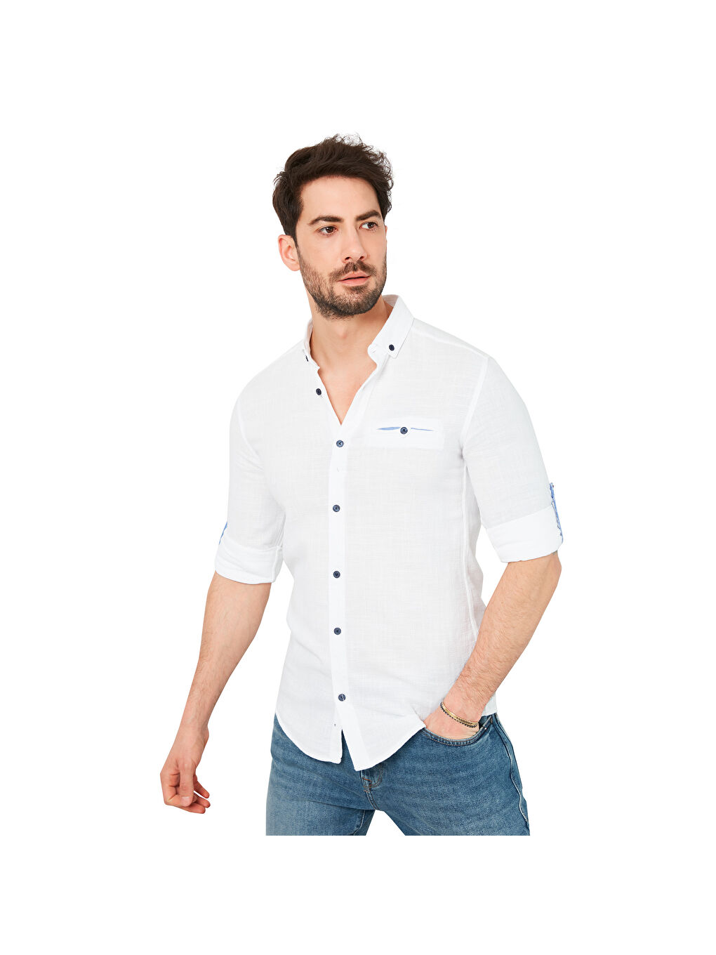 Beyaz %100 Pamuklu Slim Fit Uzun Kollu Erkek Gömlek CF21S111498-6
