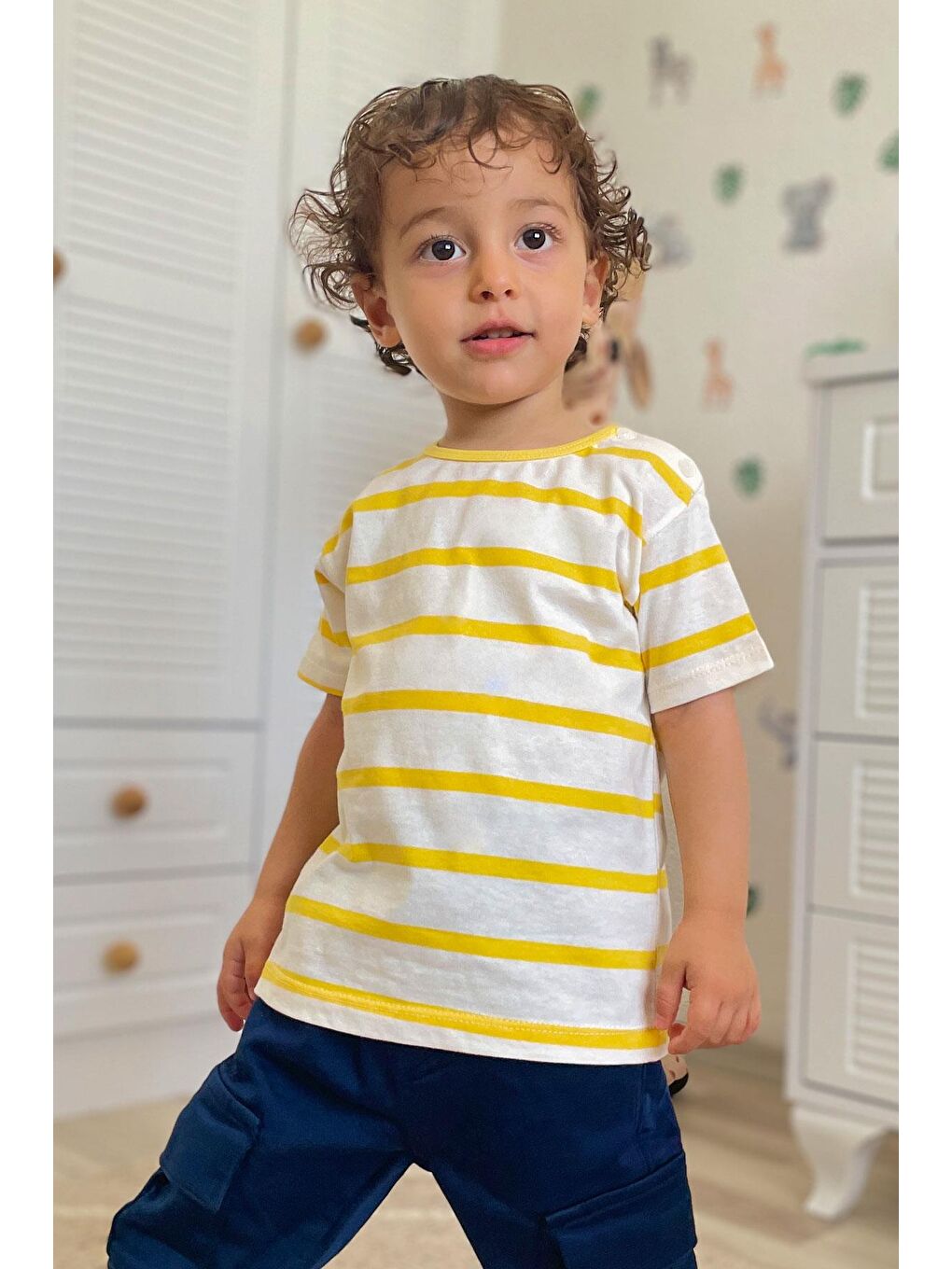 Erkek Çocuk Tişört Patlı Çizgili Ekru (1-4 Yaş)