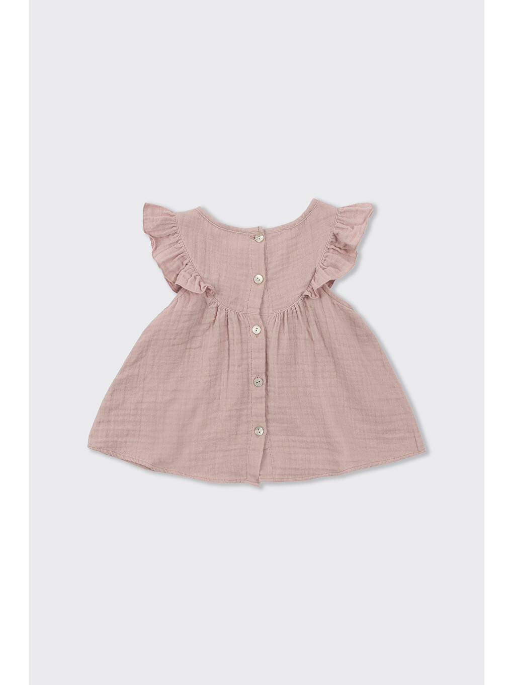Kız Bebek Kolları Fırfırlı Yumuşak Dokulu Müslin Pembe Bluz-1