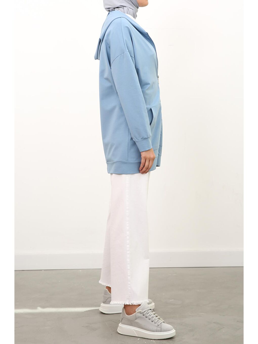 Mavi Okyanus Kapüşonlu Fermuarlı Hırka-3