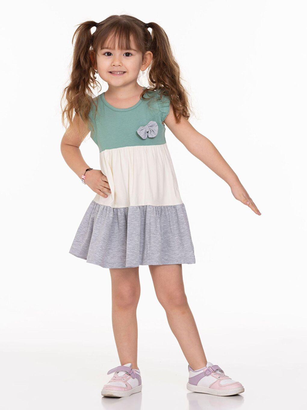 Yeşil Yakası Fiyonklu Elbise-1