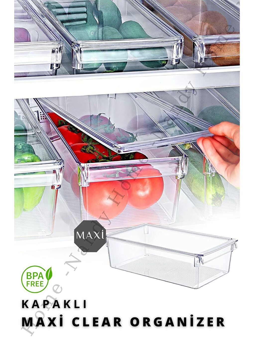 Nandy Home Şeffaf KAPAKLI MAXİ Tall Clear Buzdolabı & Dolap İçi Düzenleyici Organizer