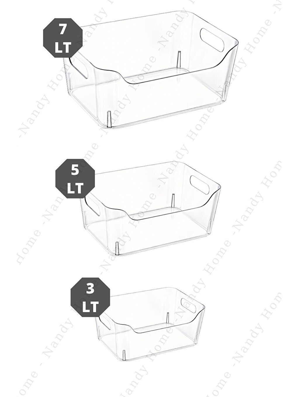 Nandy Home Şeffaf 3'lü Set Lt Clear Buzdolabı & Dolap İçi Düzenleyici Organizer - 3