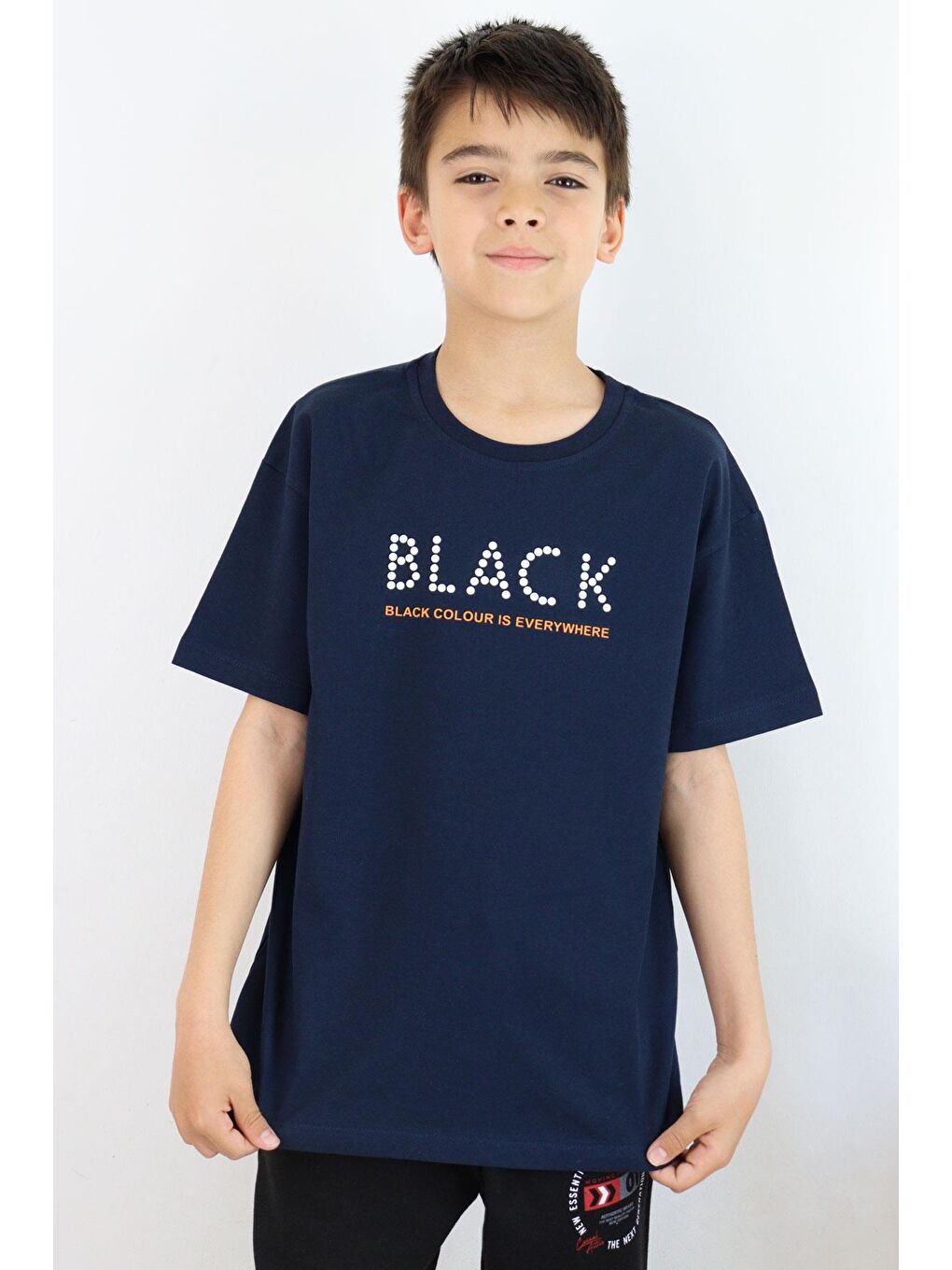 Erkek Çocuk Tişört Kabartma Detaylı Yazı Baskılı Lacivert (9-12 Yaş)-1