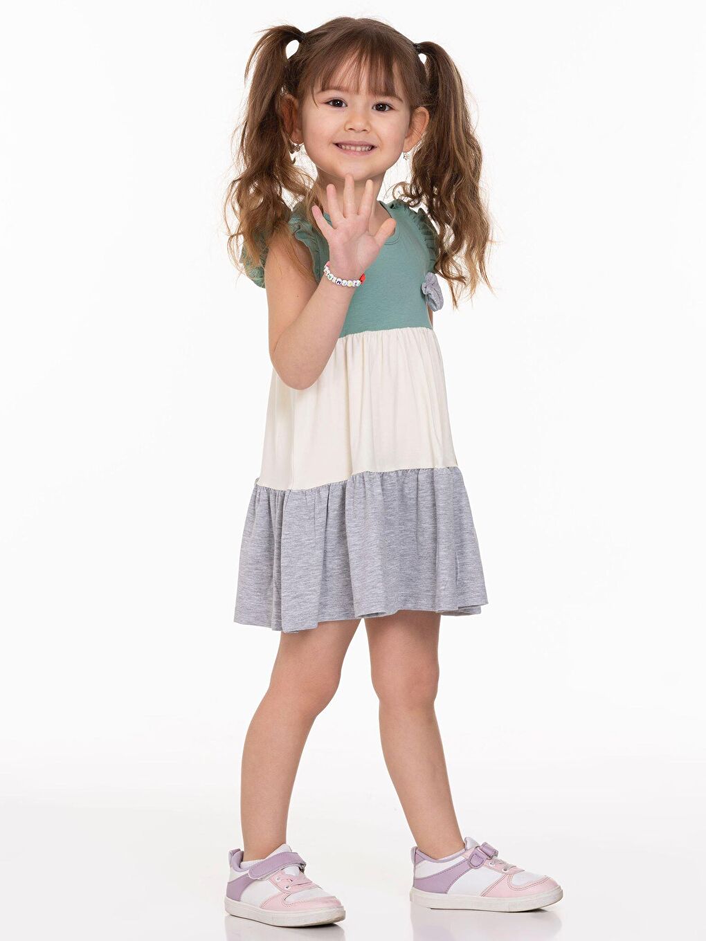 Yeşil Yakası Fiyonklu Elbise-2