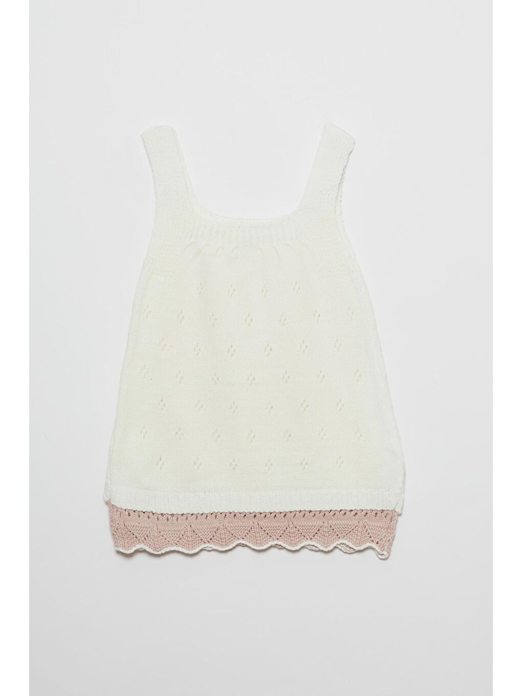 Ekru Askılı Dantel İşlemeli Kız Bebek Elbise