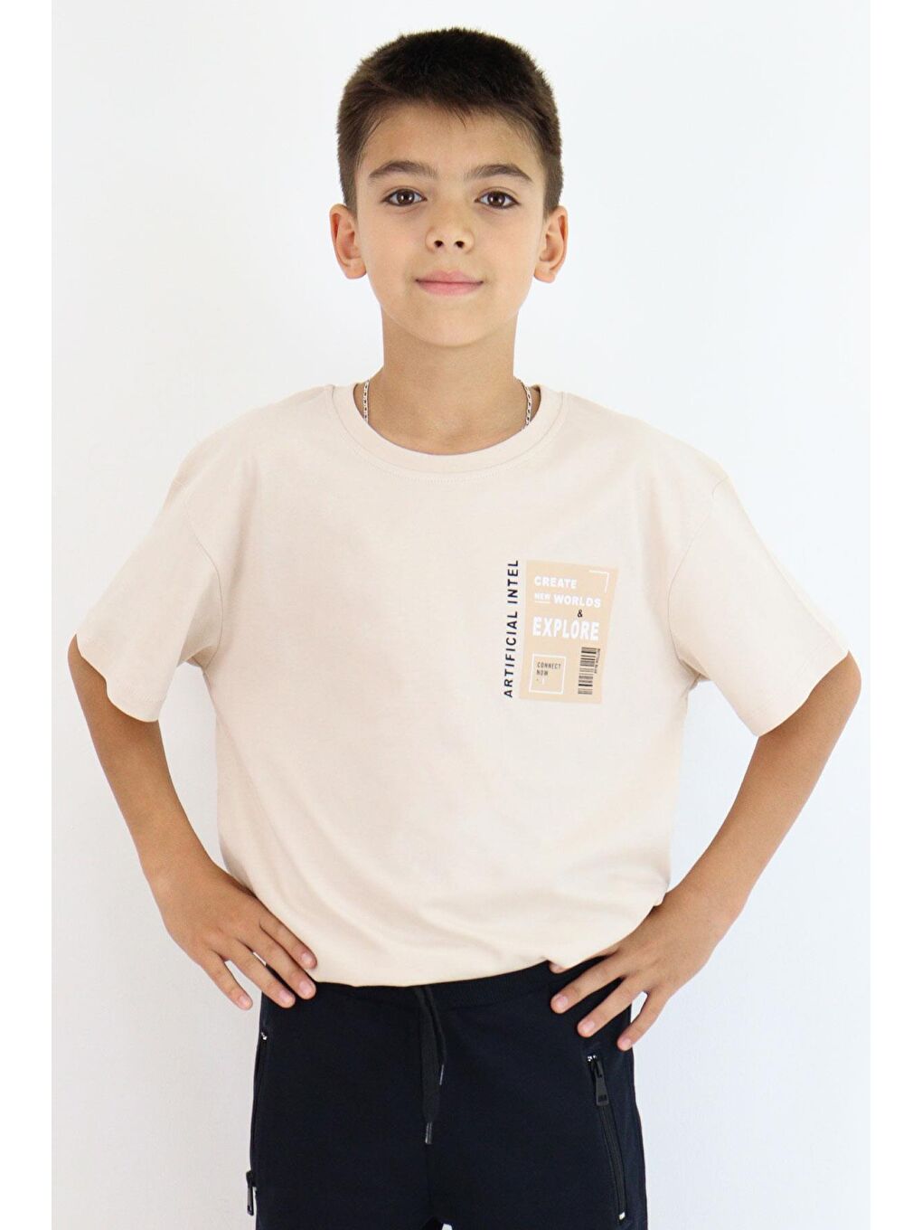 Erkek Çocuk Tişört Webi Keşfet Temalı Bej (9-12 Yaş)-2