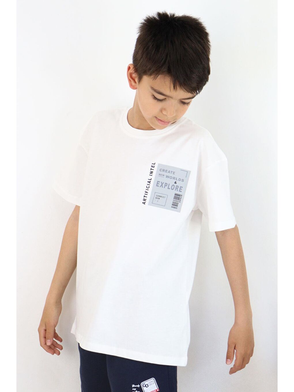 Erkek Çocuk Tişört Webi Keşfet Temalı Ekru (9-14 Yaş)-1