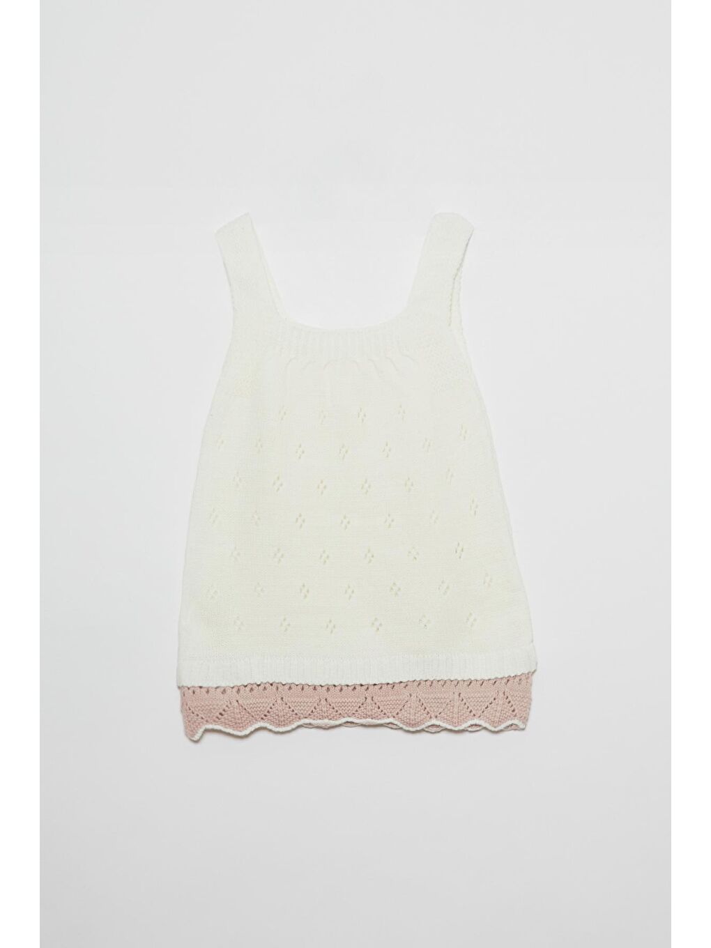 Ekru Askılı Dantel İşlemeli Kız Bebek Elbise-1
