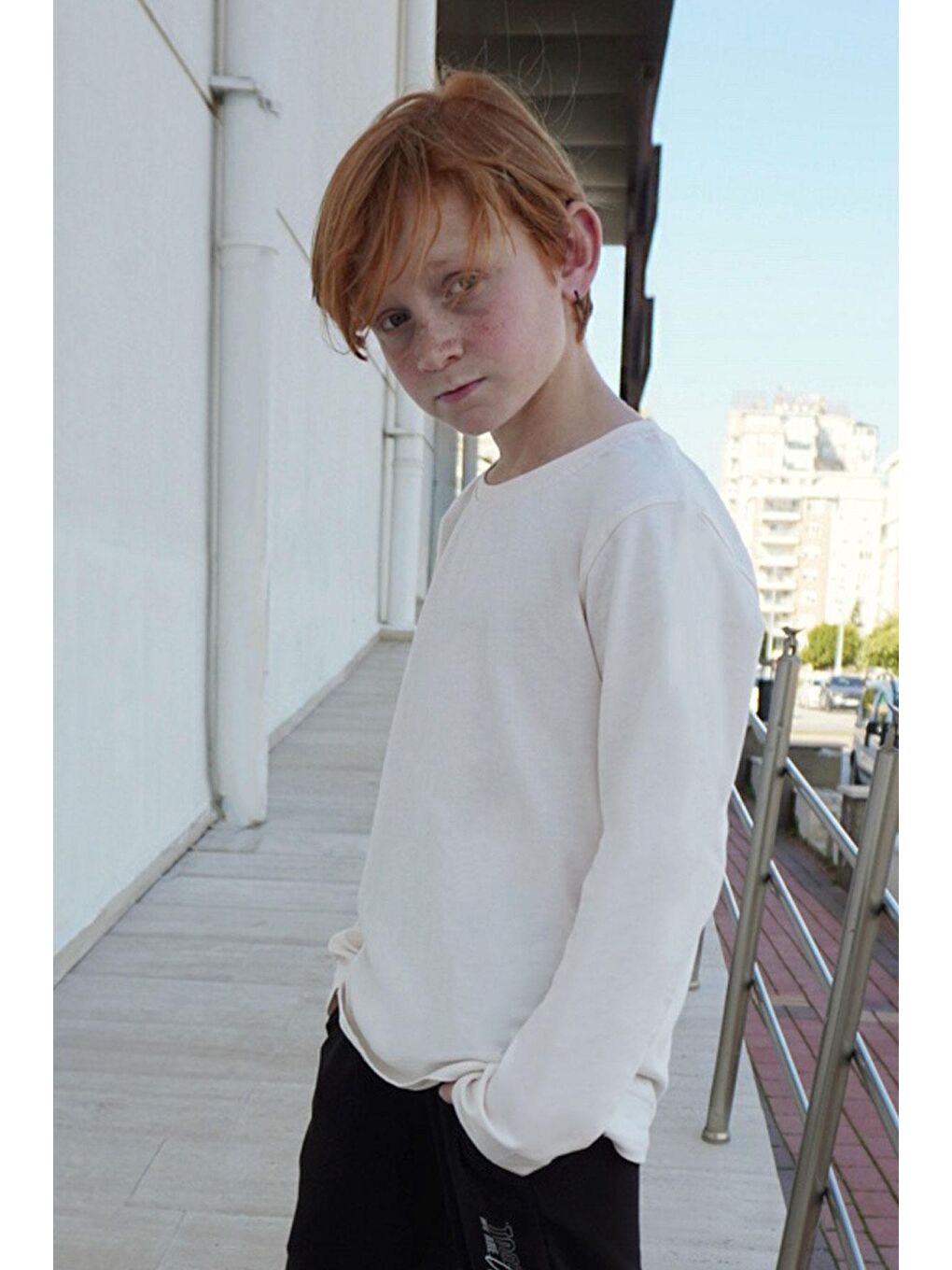 Ekru Erkek Çocuk Uzun Kollu Tişört Basic Krem (10 Yaş)-1