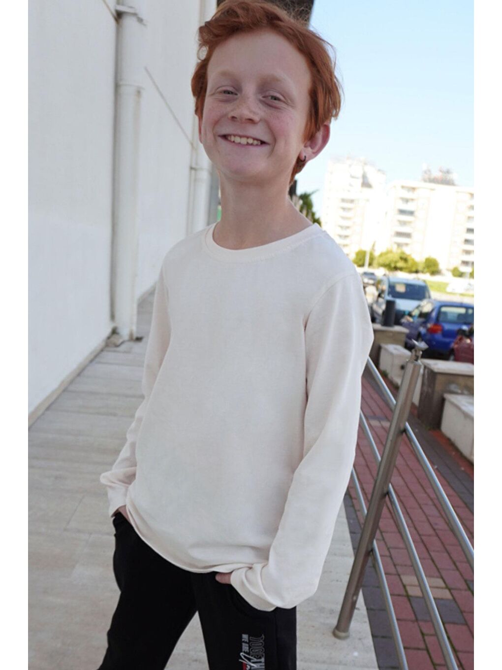 Ekru Erkek Çocuk Uzun Kollu Tişört Basic Krem (10 Yaş)-2