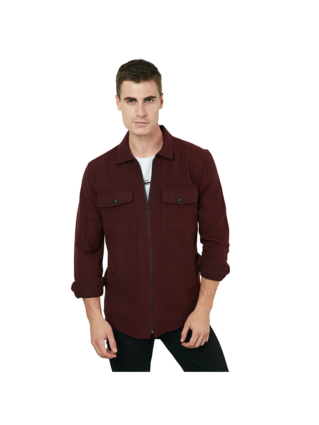 Bordo Çift Cepli Fermuarlı Slim Fit Kışlık Oduncu Gömlek Cf21w112925-7