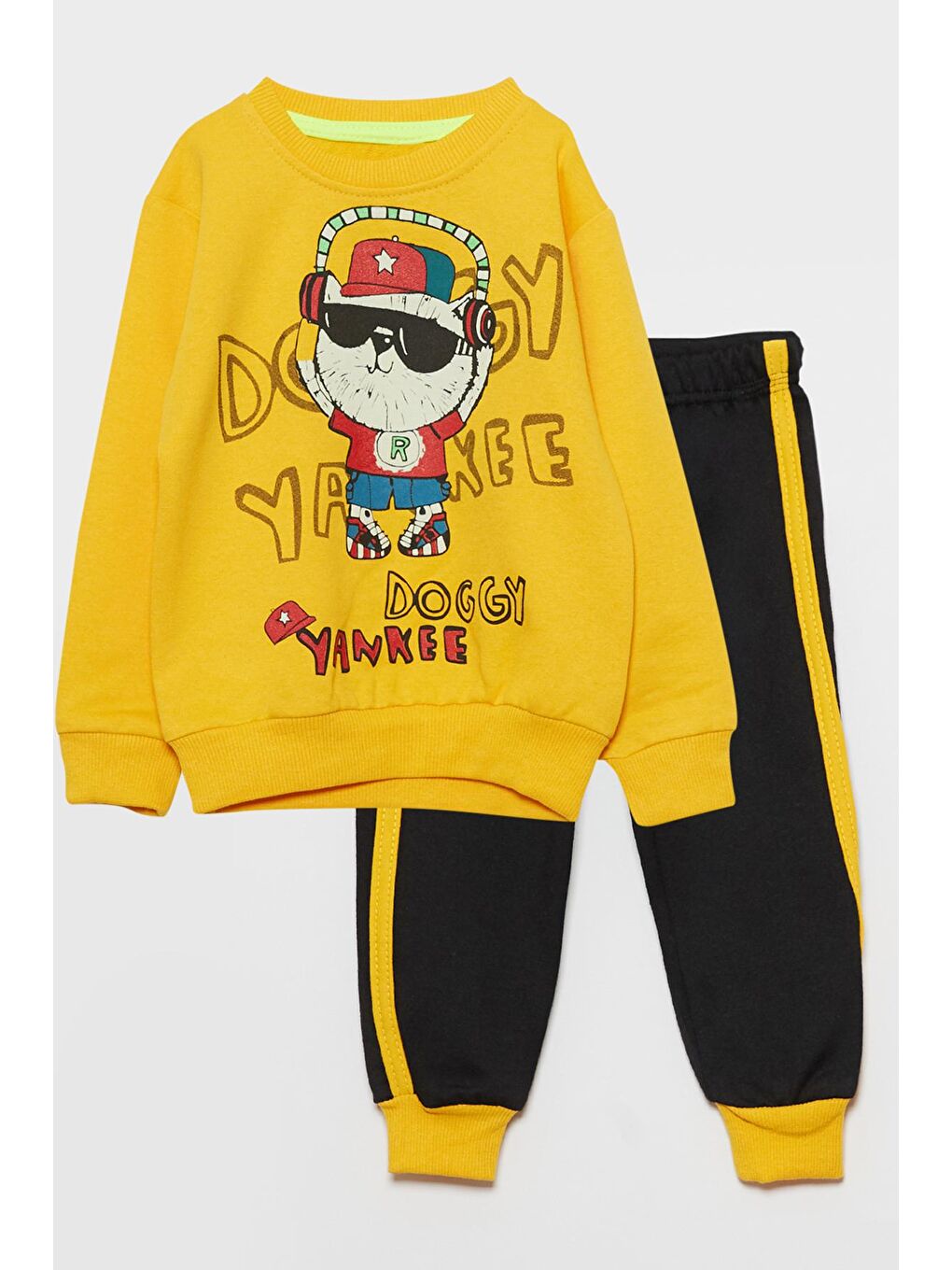 Sarı Kedi Baskılı Erkek Bebek Eşofman Takım