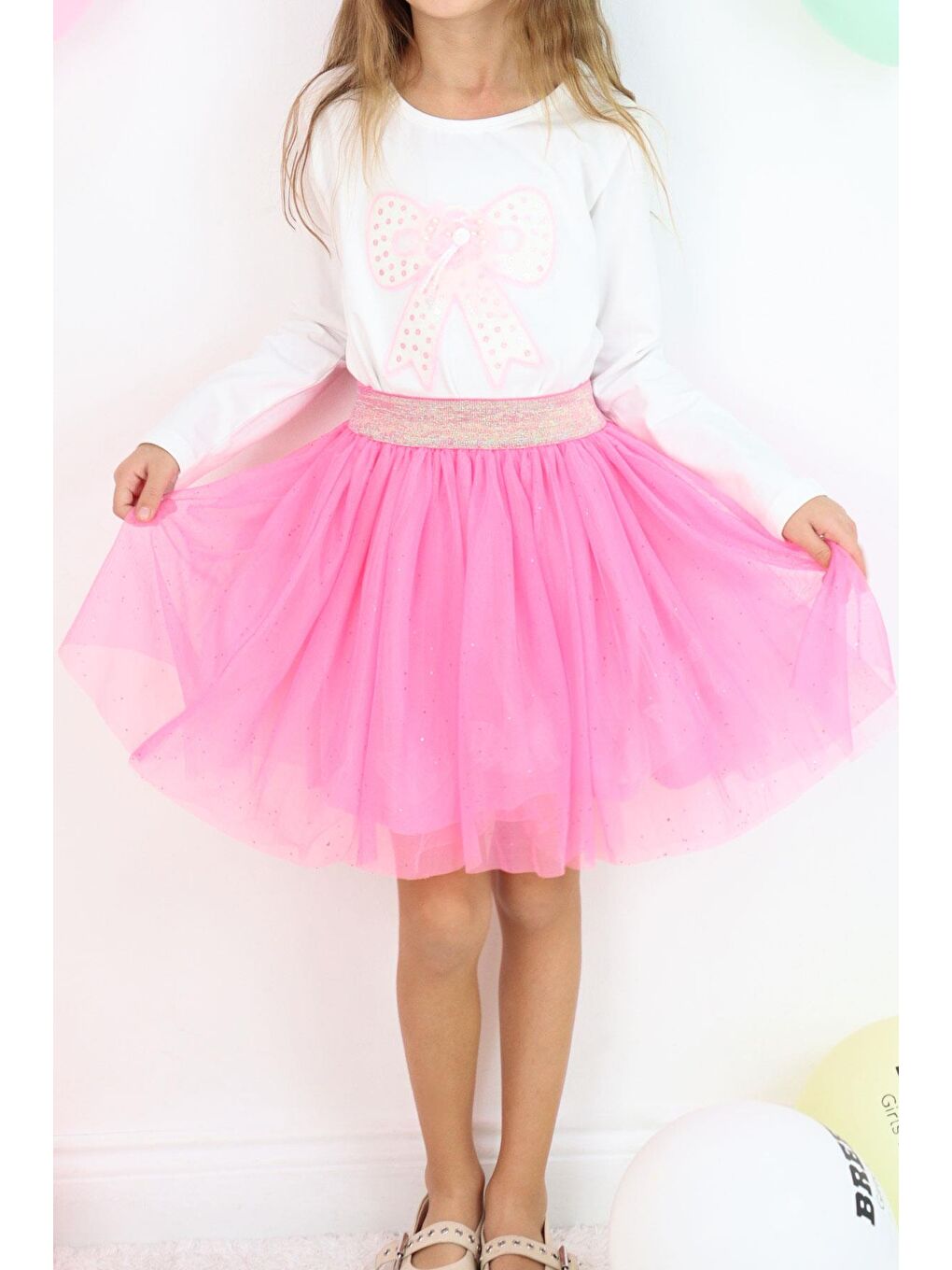 Kız Çocuk Tütü Etek Simli Beli Lastikli Pembe (5-10 Yaş)-2
