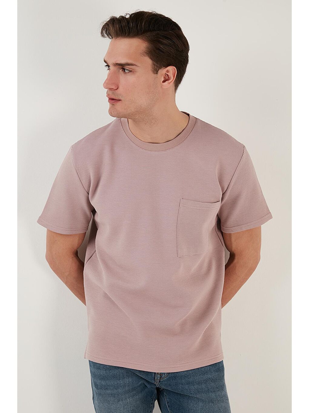 Buratti Pembe Bisiklet Yaka Tek Cepli Pamuklu Oversize T Shirt 5902305