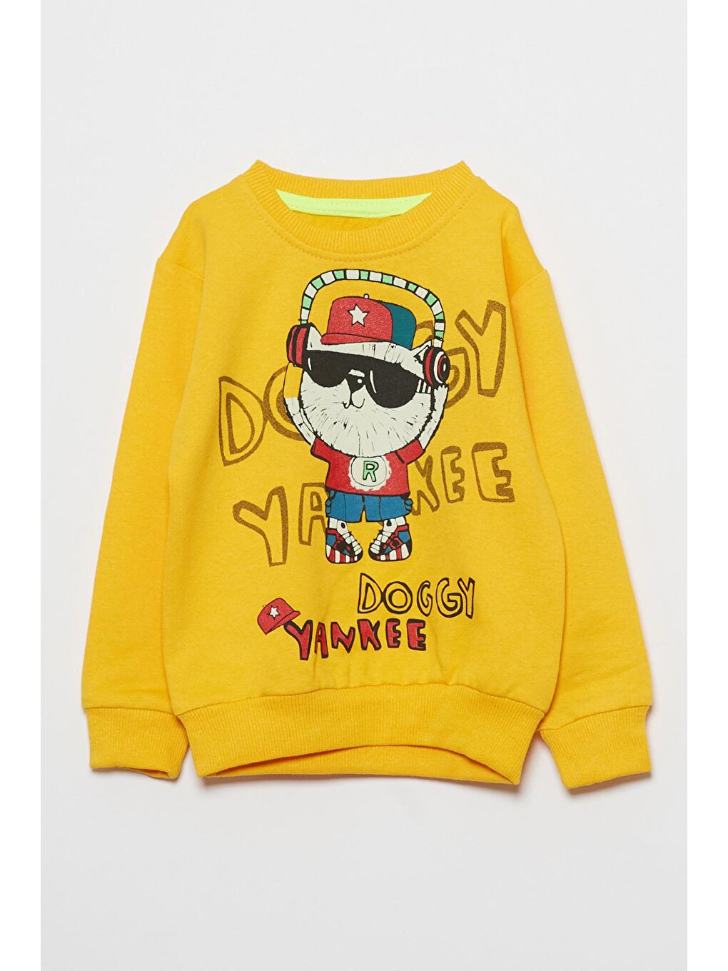 Sarı Kedi Baskılı Erkek Bebek Eşofman Takım-1