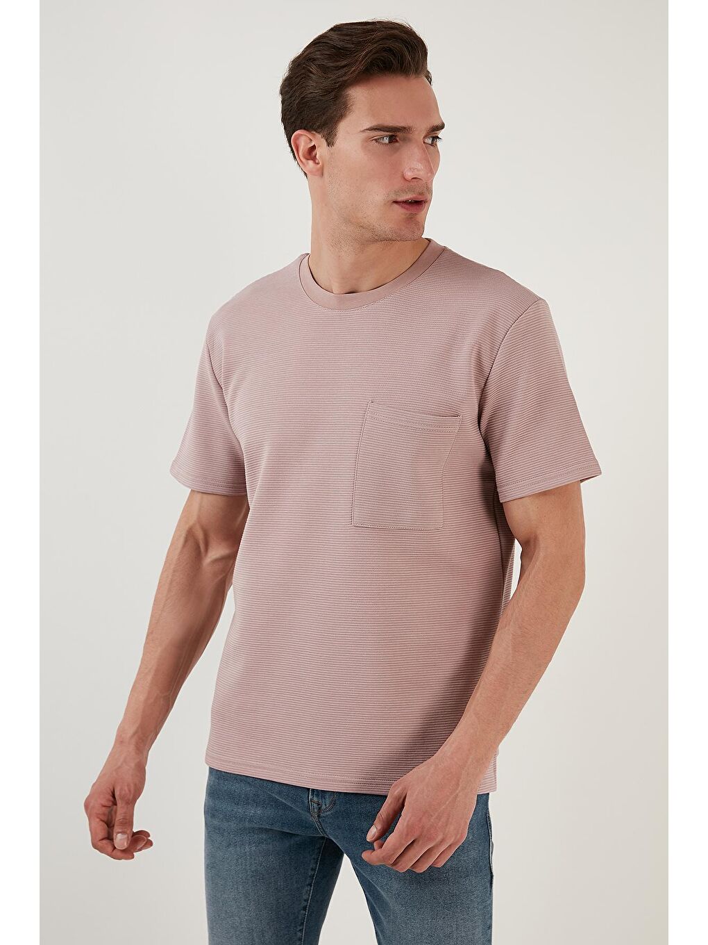 Buratti Pembe Bisiklet Yaka Tek Cepli Pamuklu Oversize T Shirt 5902305 - 1