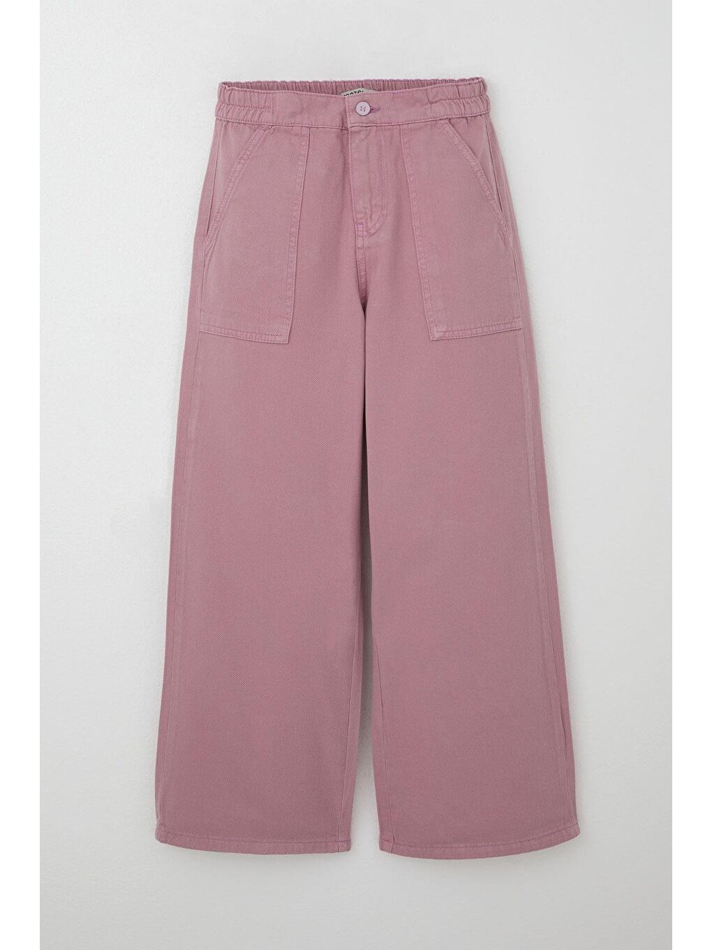 Pembe Kız Çocuk Gabardin Pantolon Geniş Paça Beli Lastikli Gülkurusu (5-8 Yaş)-2