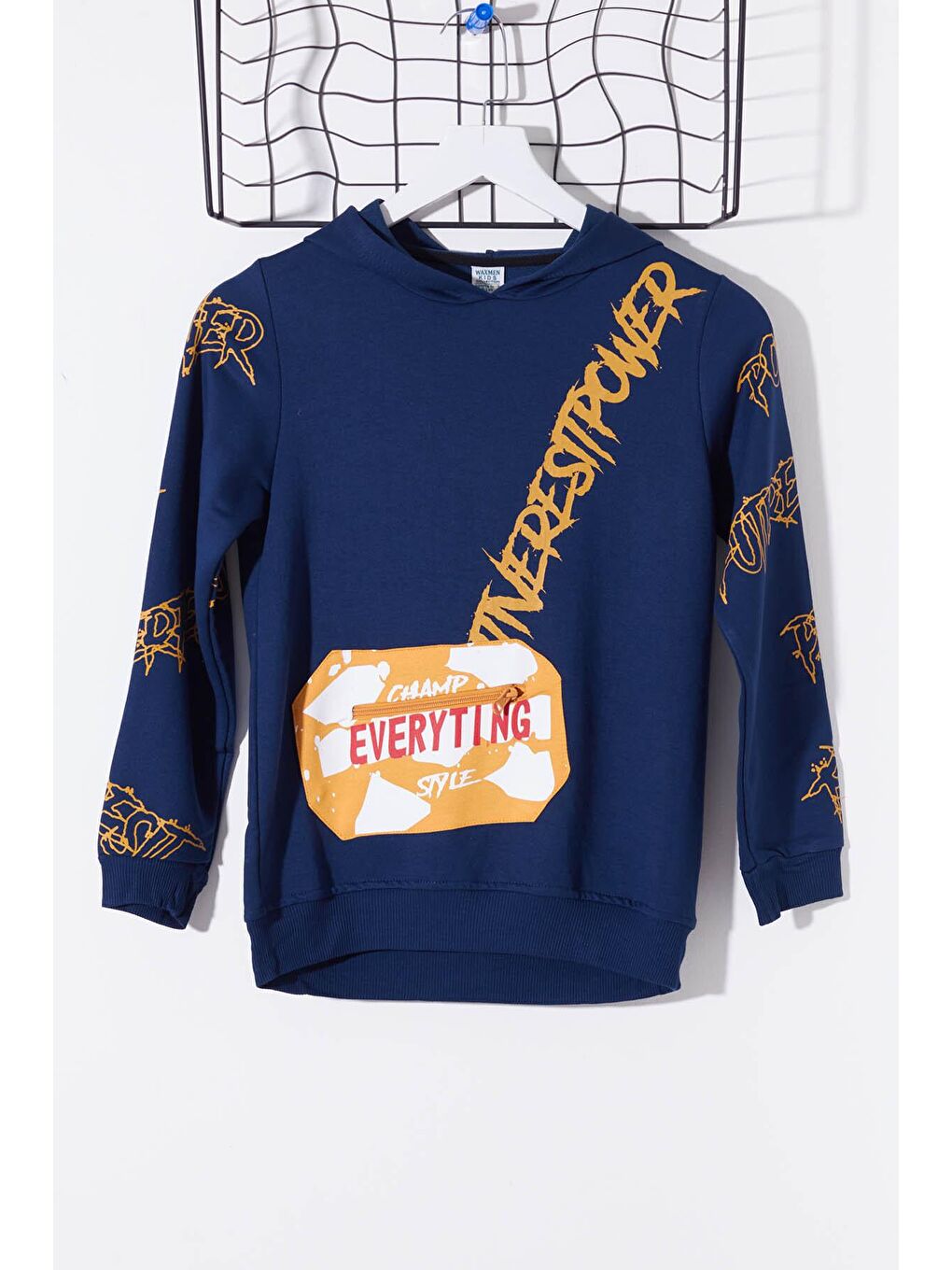 Lacivert Erkek Çocuk Everything Baskılı Kapüşonlu Sweatshirt 14017