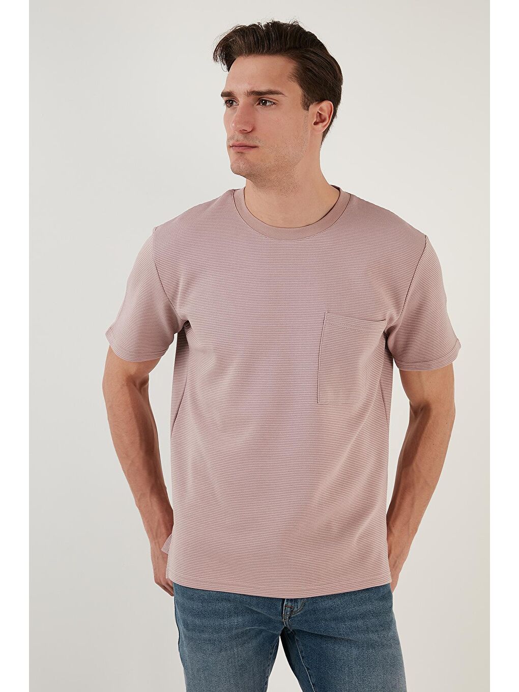 Buratti Pembe Bisiklet Yaka Tek Cepli Pamuklu Oversize T Shirt 5902305 - 2