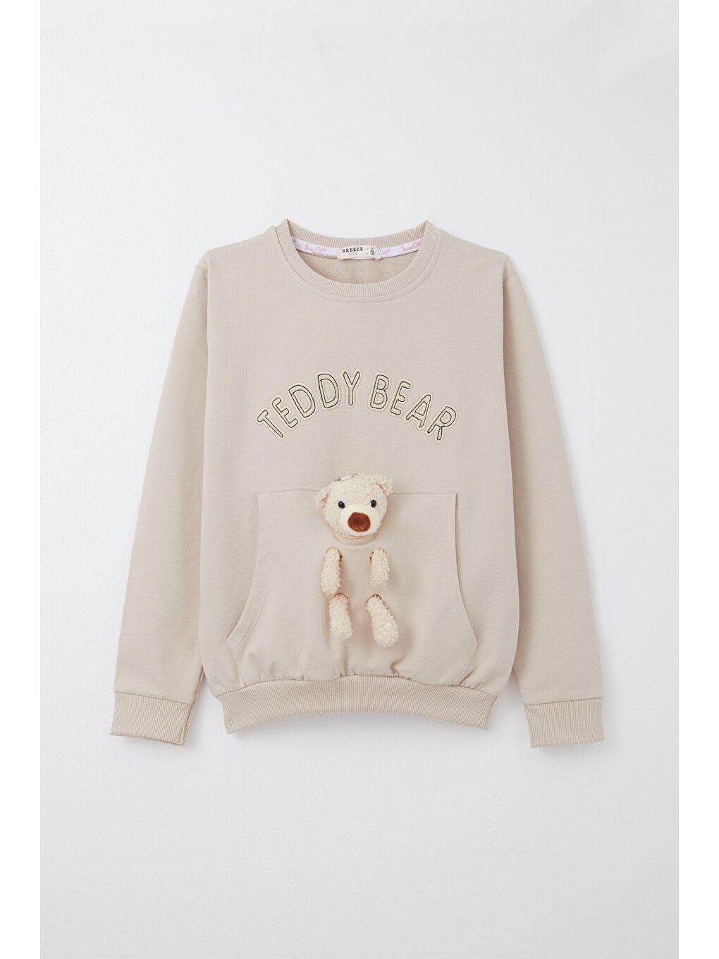 Kız Çocuk Eşofman Takım Ayıcık Aksesuarlı Yazı Nakışlı Bej (5 Yaş)-5
