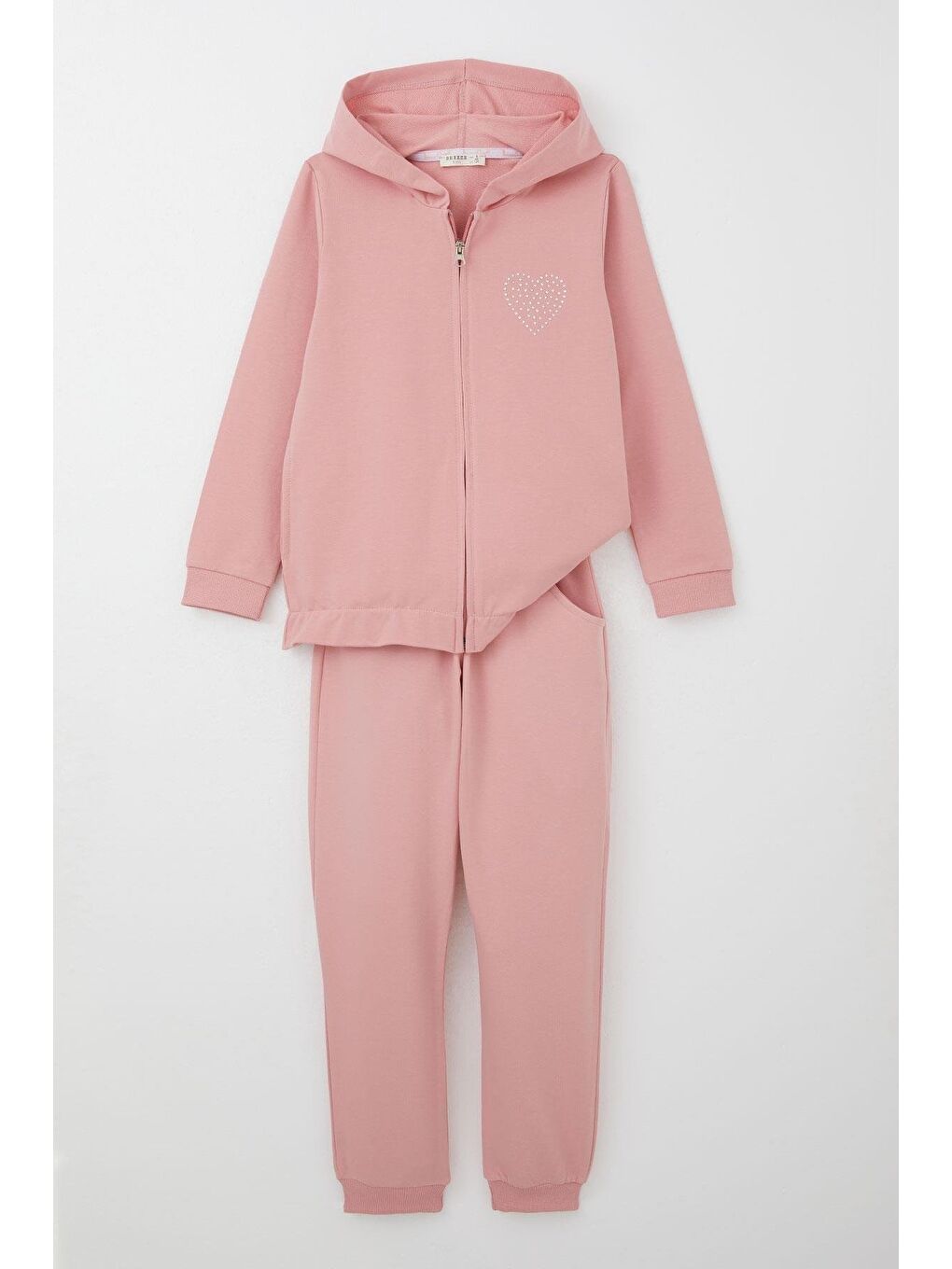 Pembe Kız Çocuk Eşofman Takım Taş İşlemeli Kalp Gülkurusu (4-5 Yaş)-2