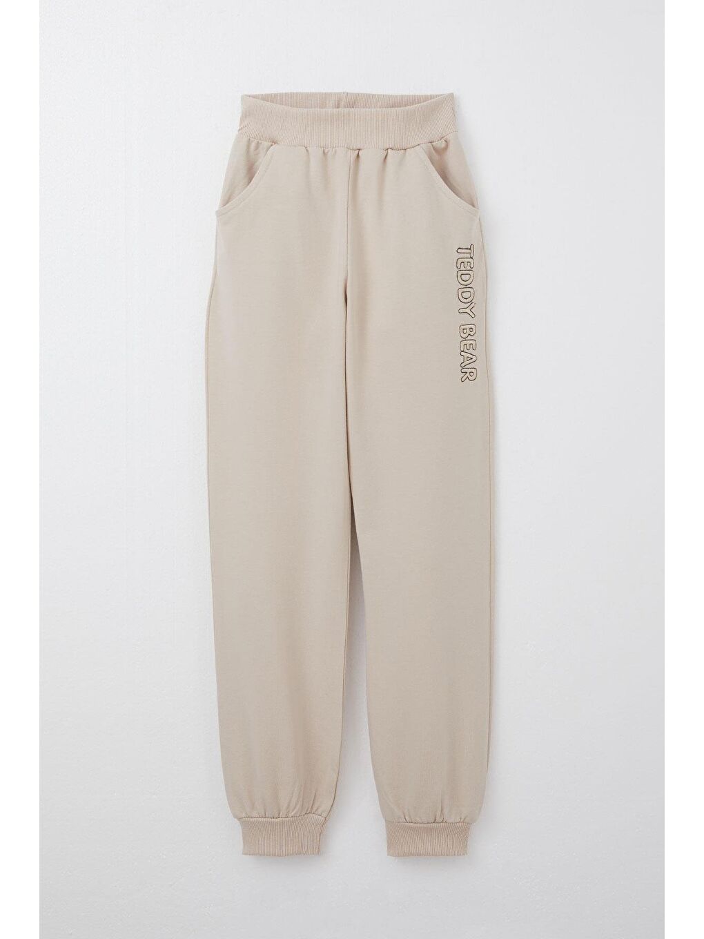 Kız Çocuk Eşofman Takım Ayıcık Aksesuarlı Yazı Nakışlı Bej (5 Yaş)-6