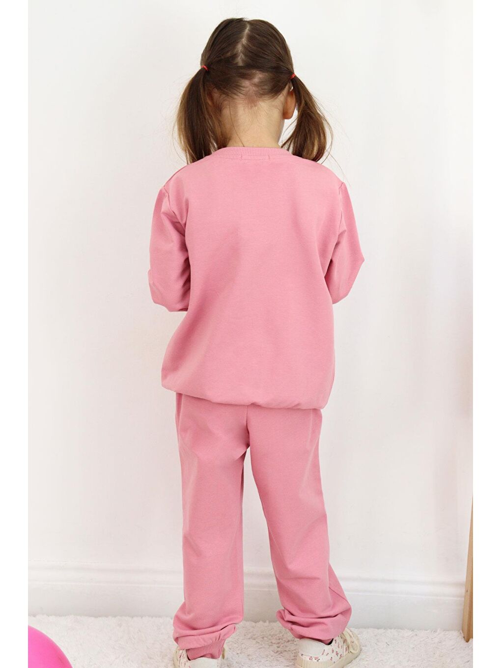 Pembe Kız Çocuk Eşofman Takım Ayıcık Aksesuarlı Yazı Nakışlı Gülkurusu (7 Yaş)-2