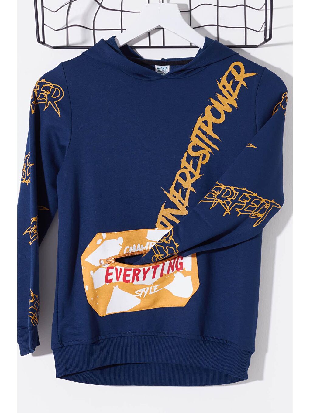 Lacivert Erkek Çocuk Everything Baskılı Kapüşonlu Sweatshirt 14017-1