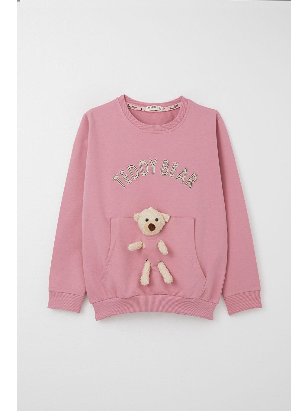 Pembe Kız Çocuk Eşofman Takım Ayıcık Aksesuarlı Yazı Nakışlı Gülkurusu (7 Yaş)-4