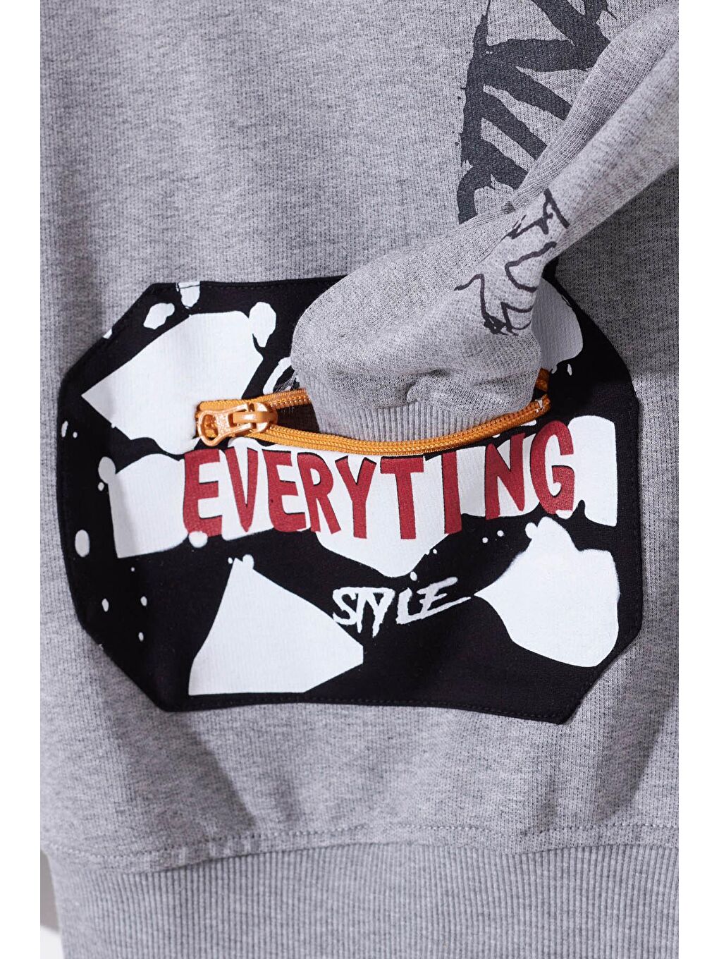 Gri Erkek Çocuk Everything Baskılı Kapüşonlu Sweatshirt 14017-1
