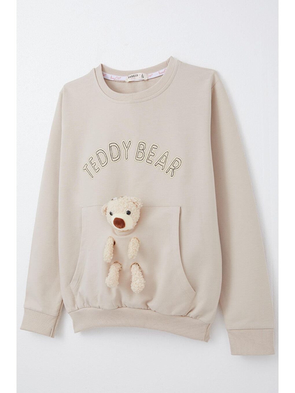 Kız Çocuk Eşofman Takım Ayıcık Aksesuarlı Yazı Nakışlı Bej (5 Yaş)-9