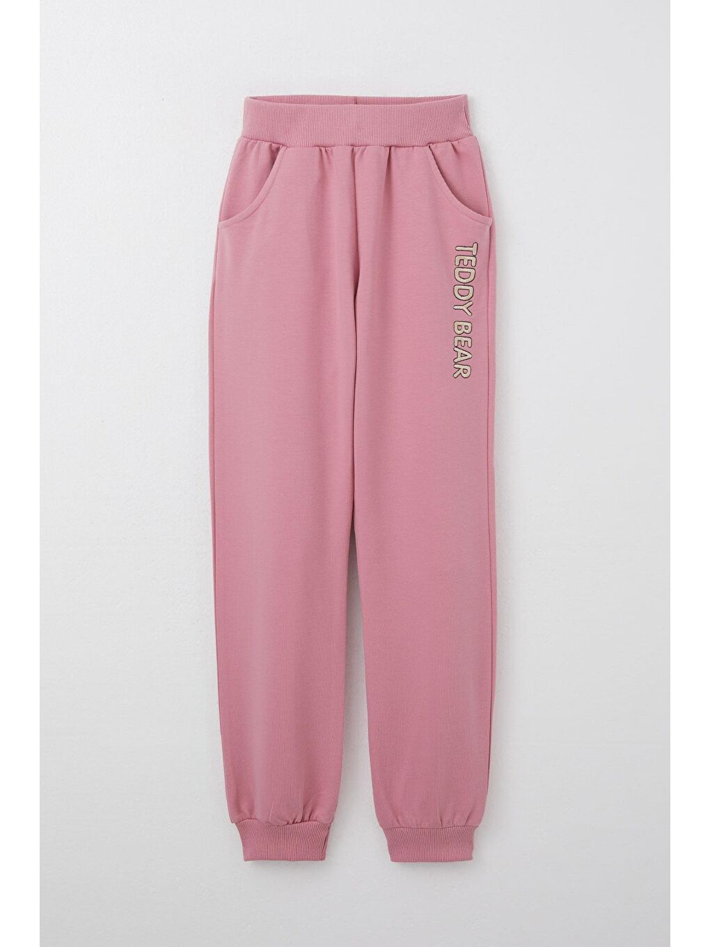 Pembe Kız Çocuk Eşofman Takım Ayıcık Aksesuarlı Yazı Nakışlı Gülkurusu (7 Yaş)-5