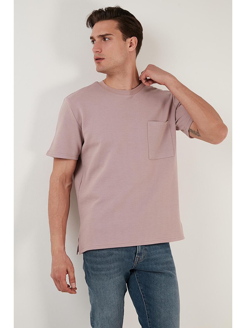 Buratti Pembe Bisiklet Yaka Tek Cepli Pamuklu Oversize T Shirt 5902305 - 3