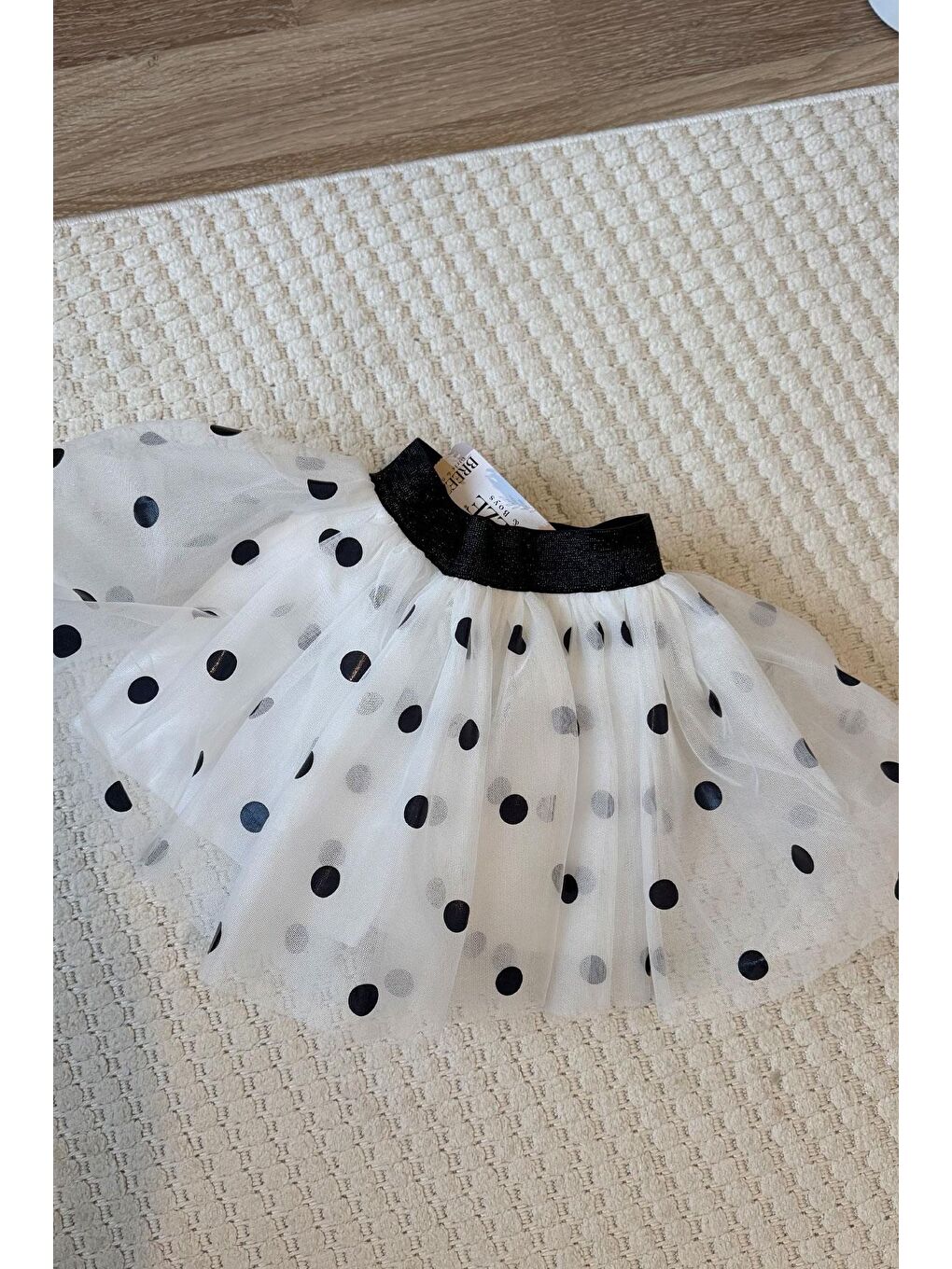 Kız Çocuk Tütü Etek Puan Desenli Simli Beli Lastikli Beyaz (5-10 Yaş)-2