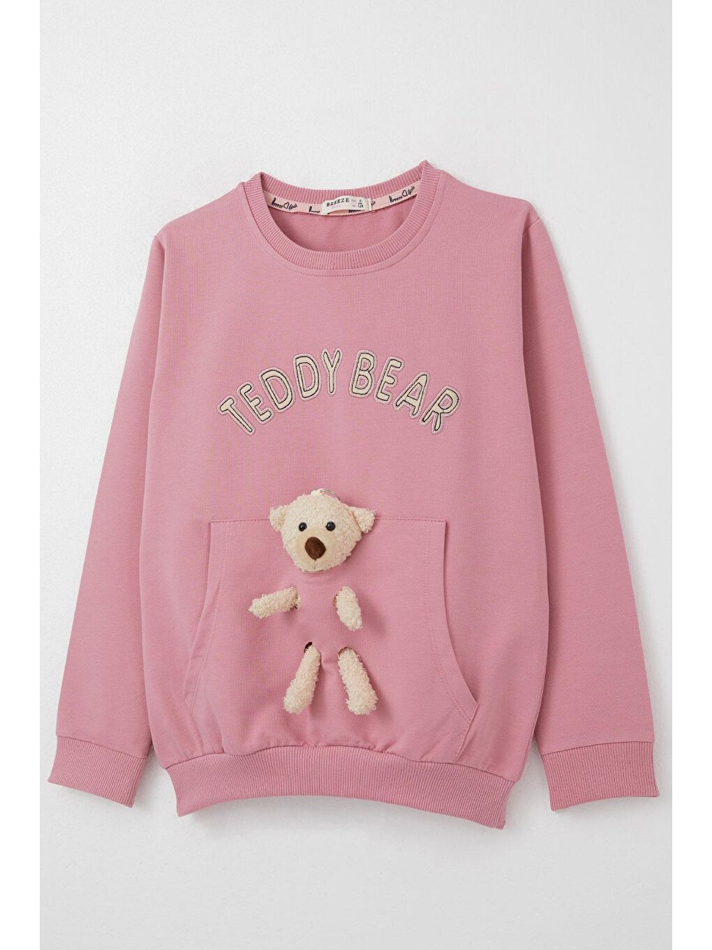 Pembe Kız Çocuk Eşofman Takım Ayıcık Aksesuarlı Yazı Nakışlı Gülkurusu (7 Yaş)-8