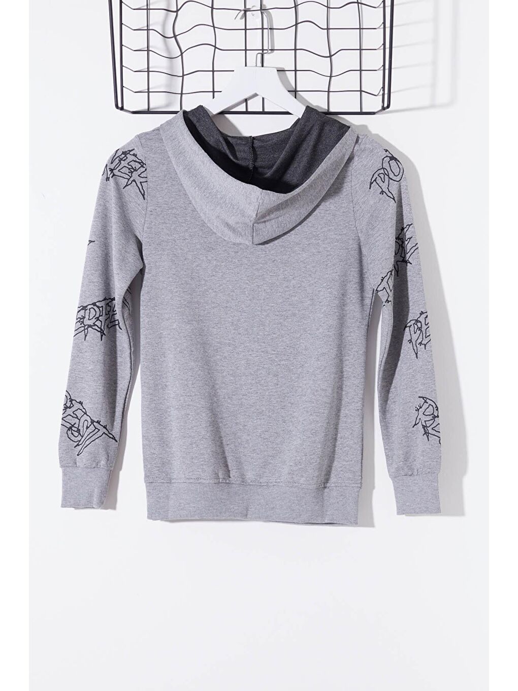 Gri Erkek Çocuk Everything Baskılı Kapüşonlu Sweatshirt 14017-2