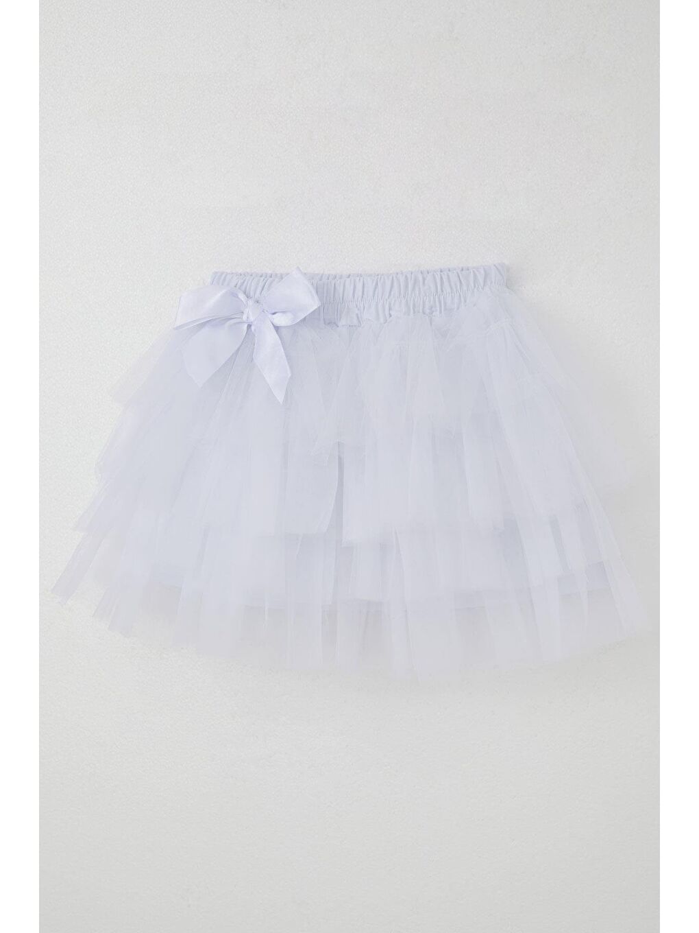 Kız Çocuk Tütü Etek Tül Detaylı Katlı Fiyonk Aksesuarlı Beyaz (4-8 Yaş)-4
