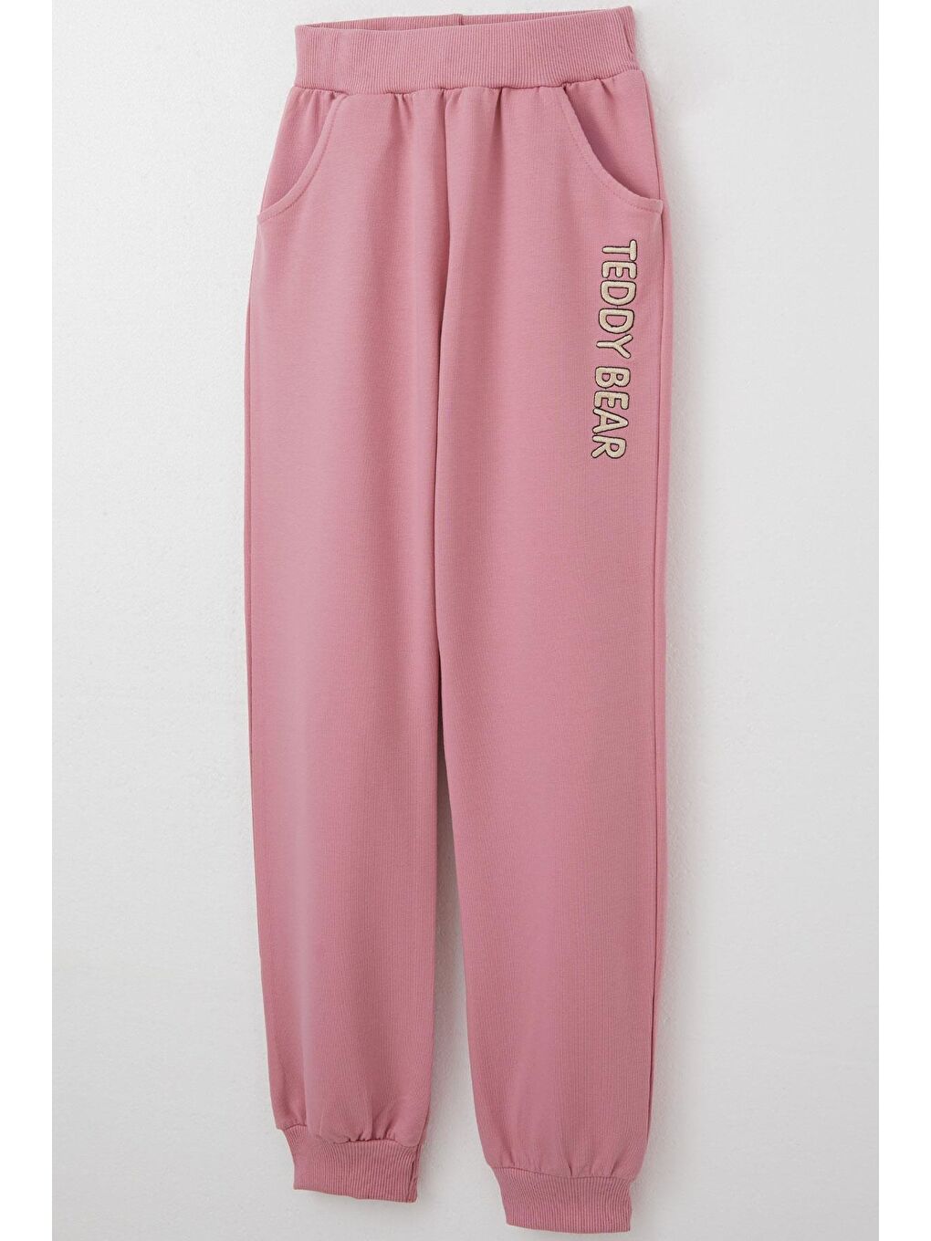 Pembe Kız Çocuk Eşofman Takım Ayıcık Aksesuarlı Yazı Nakışlı Gülkurusu (7 Yaş)-9