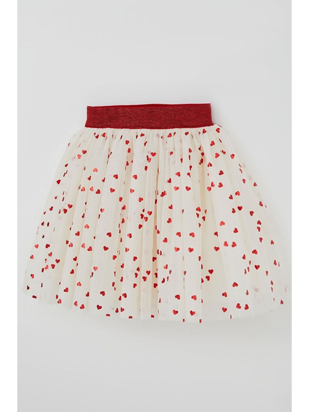 Kız Çocuk Tütü Etek Simli Kalp Desenli Beli Lastikli Ekru (5-10 Yaş)-7