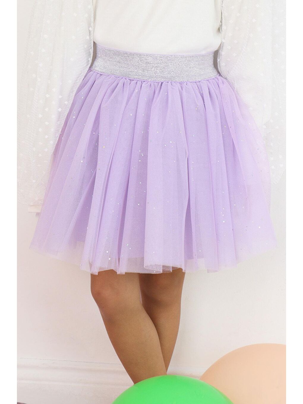 Kız Çocuk Tütü Etek Simli Beli Latikli Lila (5-10 Yaş)-1