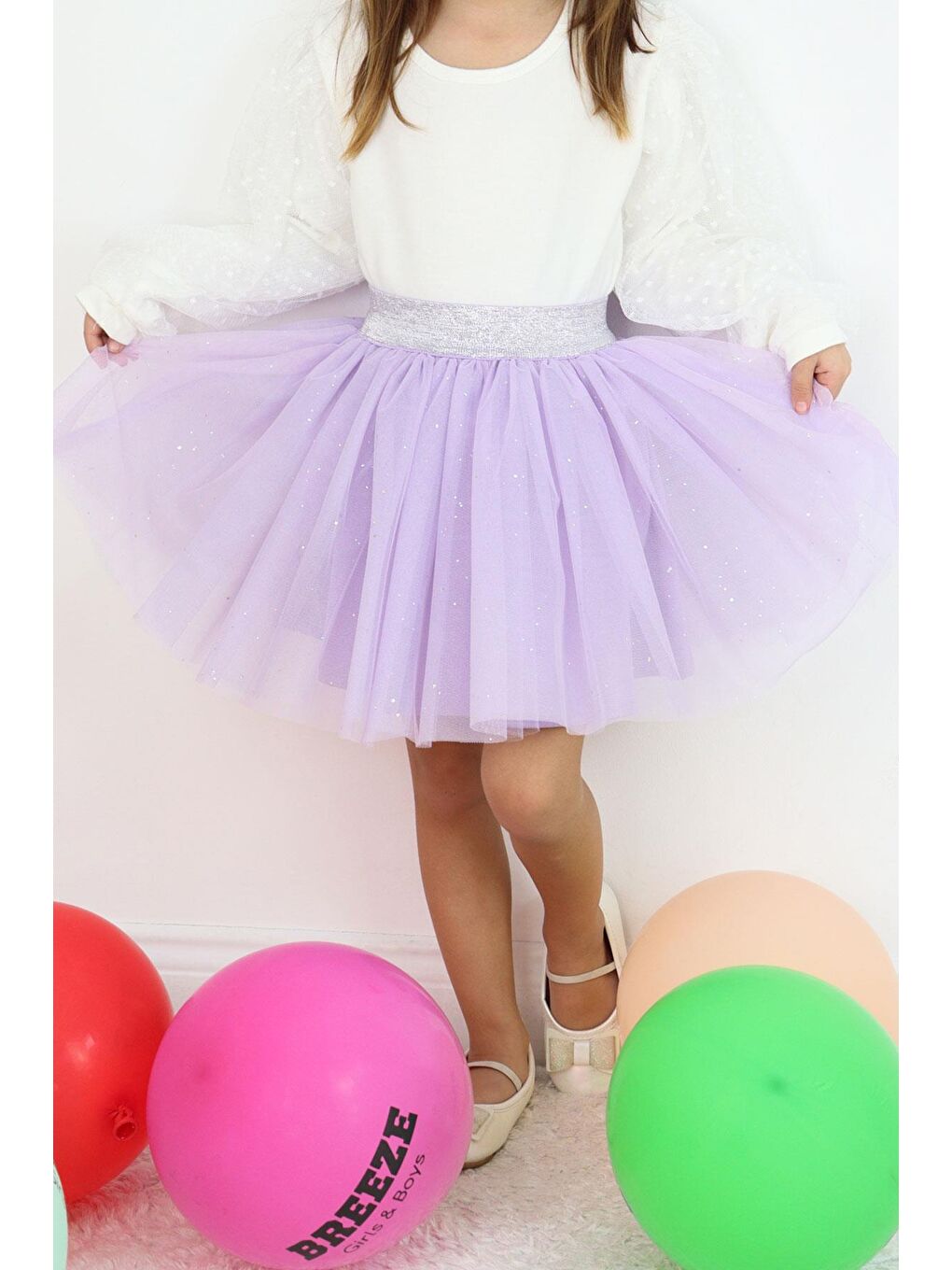 Kız Çocuk Tütü Etek Simli Beli Latikli Lila (5-10 Yaş)-2