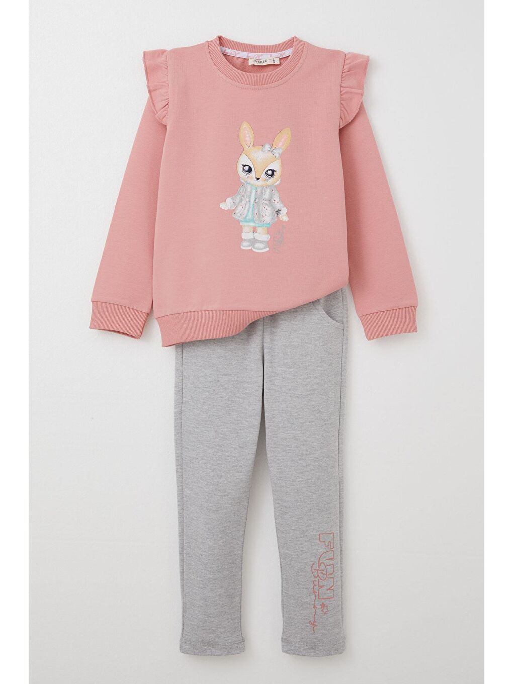 Pembe Kız Çocuk Eşofman Takım Sevimli Tavşancık Baskılı Gülkurusu (3 Yaş)-5