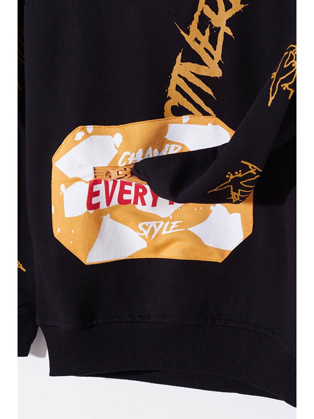 Siyah Erkek Çocuk Everything Baskılı Kapüşonlu Sweatshirt 14017-1
