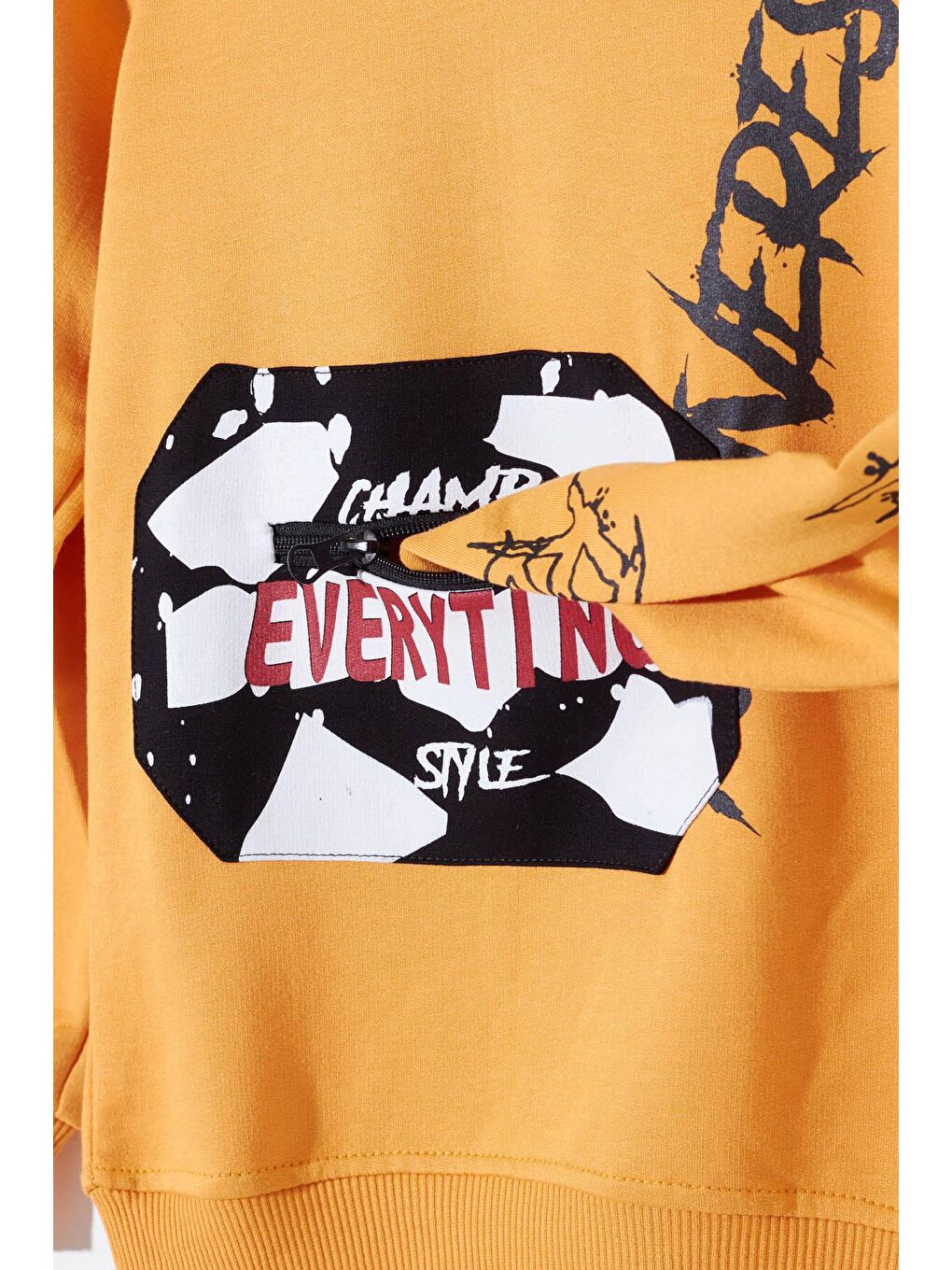 Sarı Erkek Çocuk Everything Baskılı Kapüşonlu Sweatshirt 14017-1