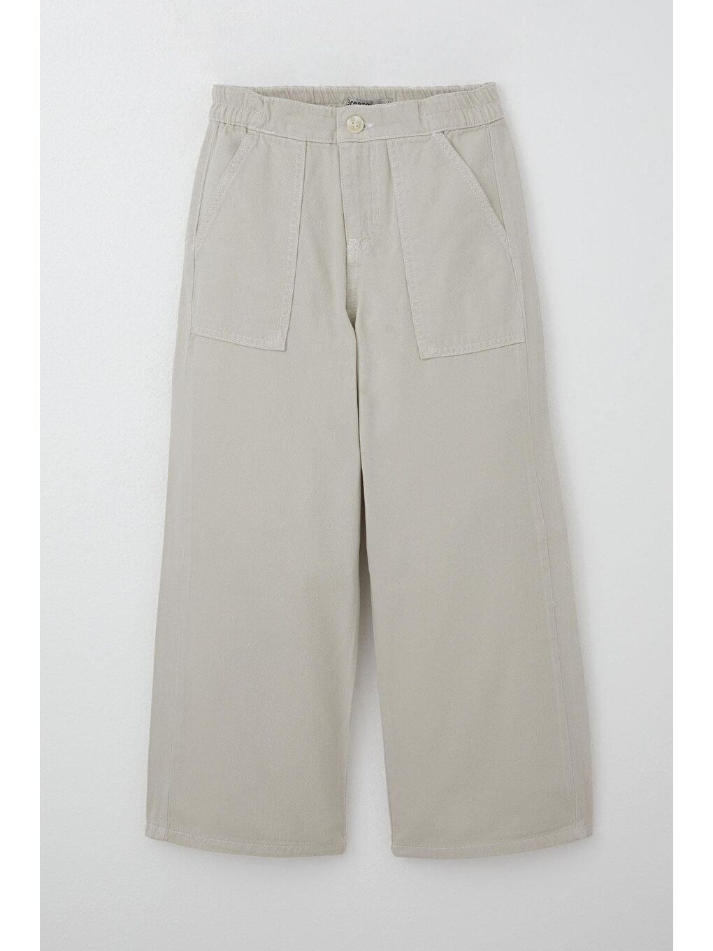 Bej Kız Çocuk Gabardin Pantolon Geniş Paça Beli Lastikli Taş (5-9 Yaş)-3