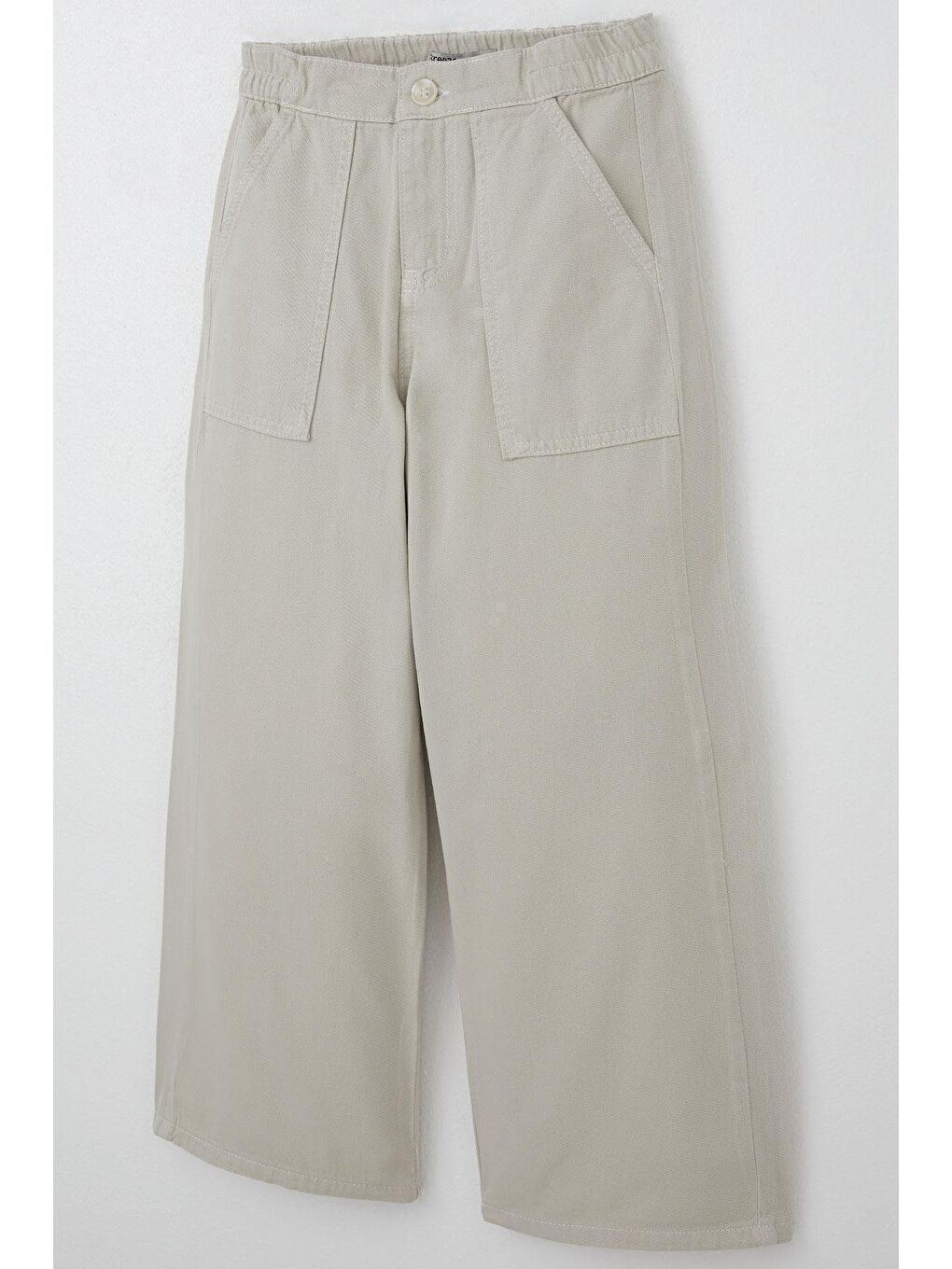 Bej Kız Çocuk Gabardin Pantolon Geniş Paça Beli Lastikli Taş (5-9 Yaş)-5