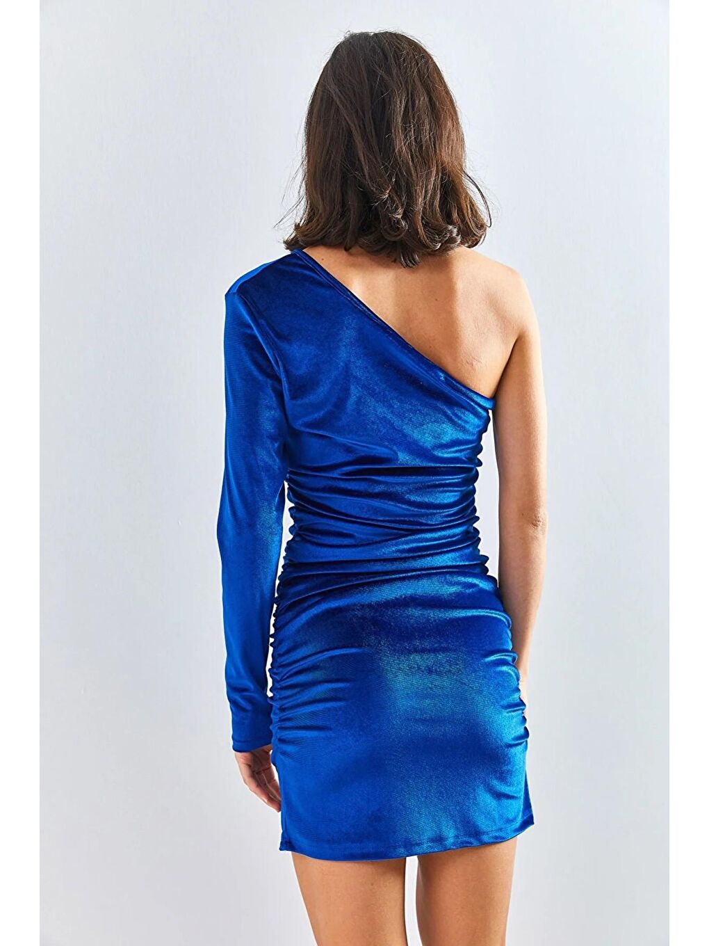 İndigo Kadın Tek Omuz Yanı Büzgülü Elbise 3039-3