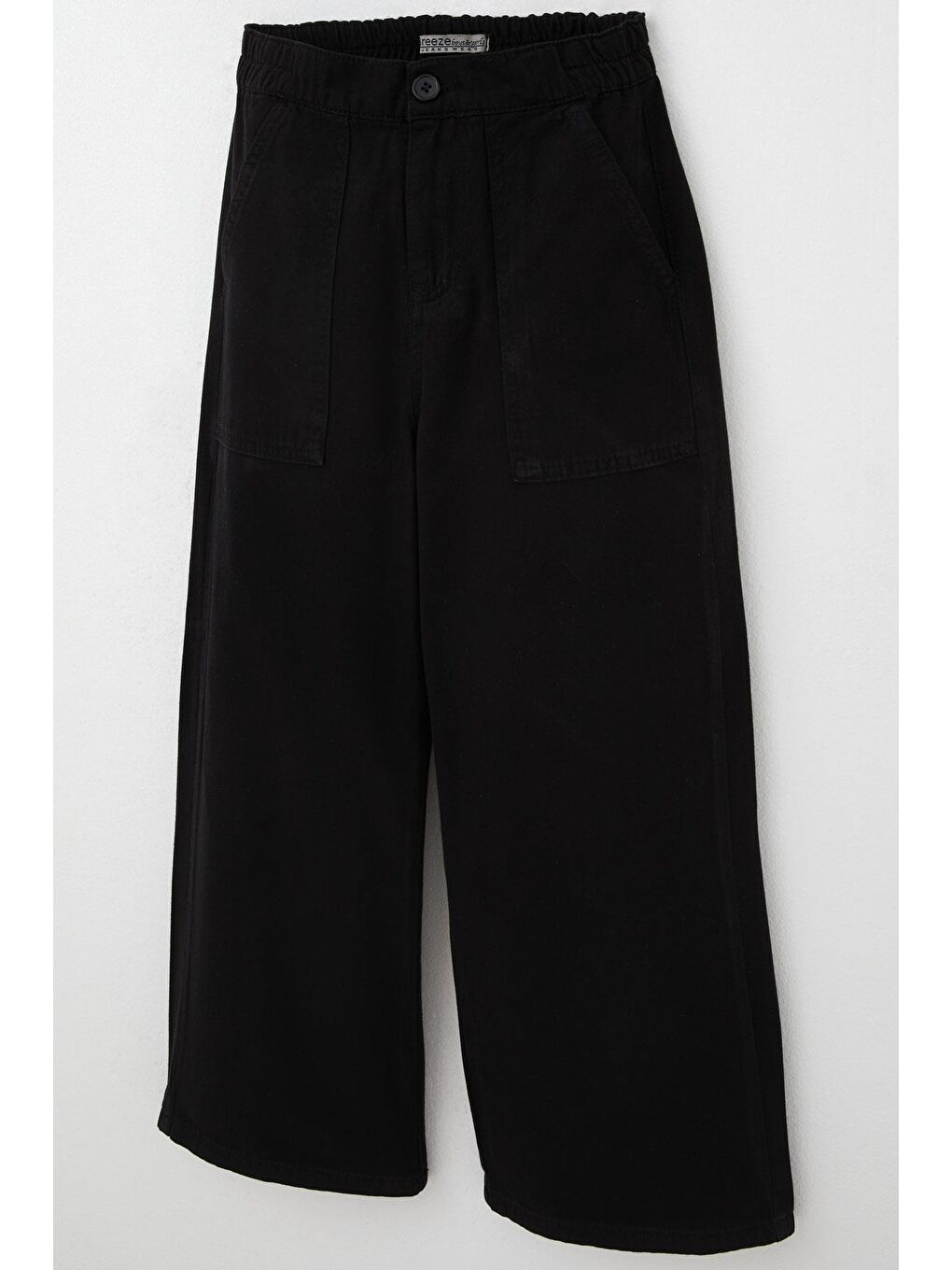 Kız Çocuk Gabardin Pantolon Geniş Paça Beli Lastikli Siyah (5-9 Yaş)-4